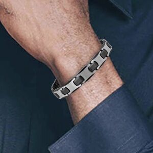 Men’s link bracelet Tungsten/Black ion plated stainless steel 9” length